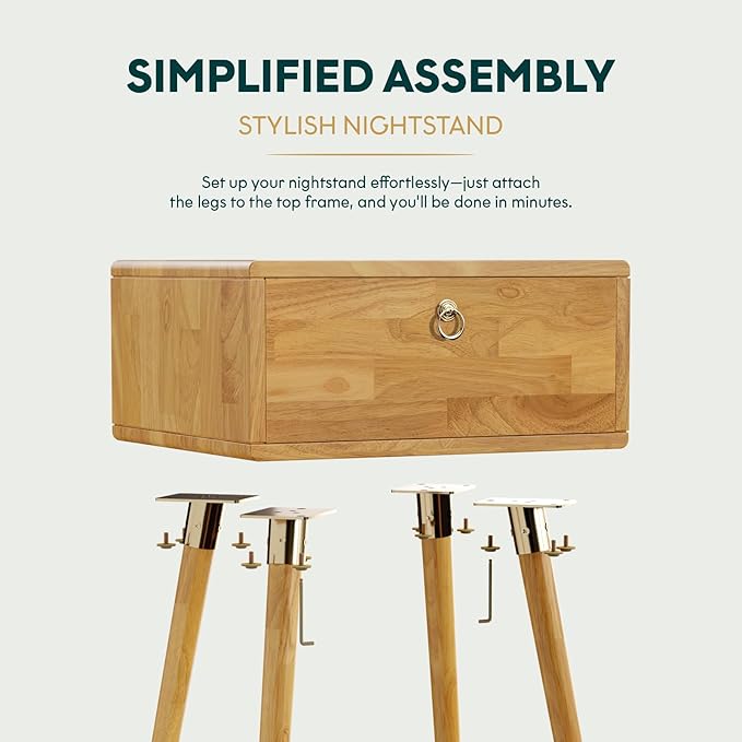 Bme Alden Wood Nightstand, Solid Wood End Table, Mid Century Modern Nightstand - Image 6