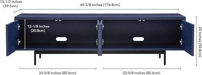 Henn&Hart Rectangular TV Stand for TV's up to 75" in Navy, for Home, Living Room - Image 9