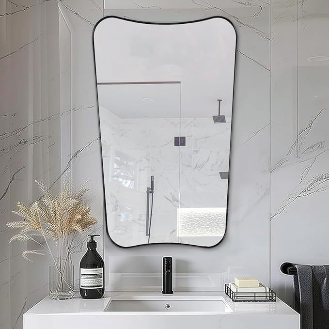 ANDY STAR Matte Black Mirror, 24x40 Inch Bathroom Vanity Mirror, Asymmetrical - Image 9