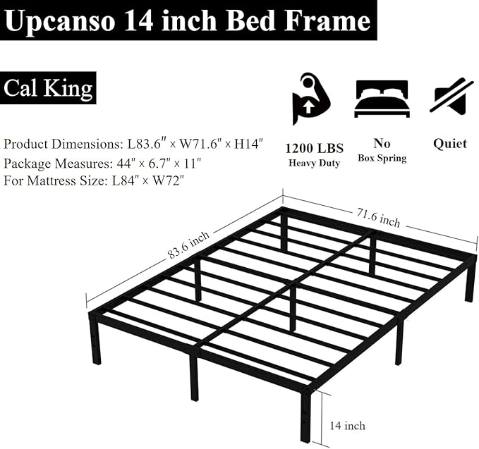 California King Metal Bed Frame, 14 Inch Heavy Duty Storage Platform Bed Frame - Image 3