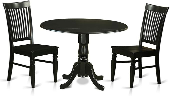 East West Furniture DLWE3-BLK-W 3 Piece Dining Room Table Set Contains a Round by EastWestFurniture