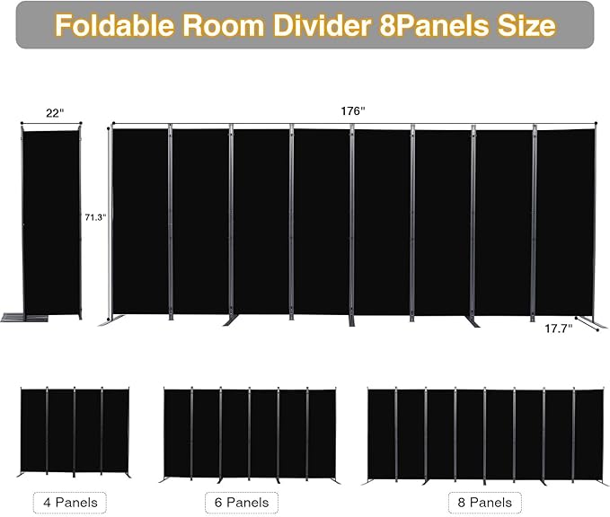 Room Divider, 8 Panel Folding Privacy Screens - Image 2