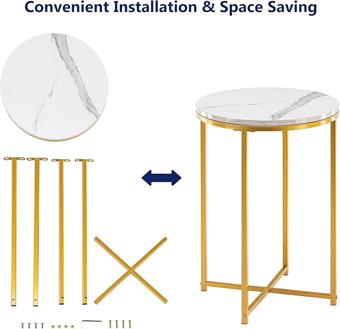 TECHMILLY Round End Table, Faux Marble Sofa Table, Accent Side Table - Image 9