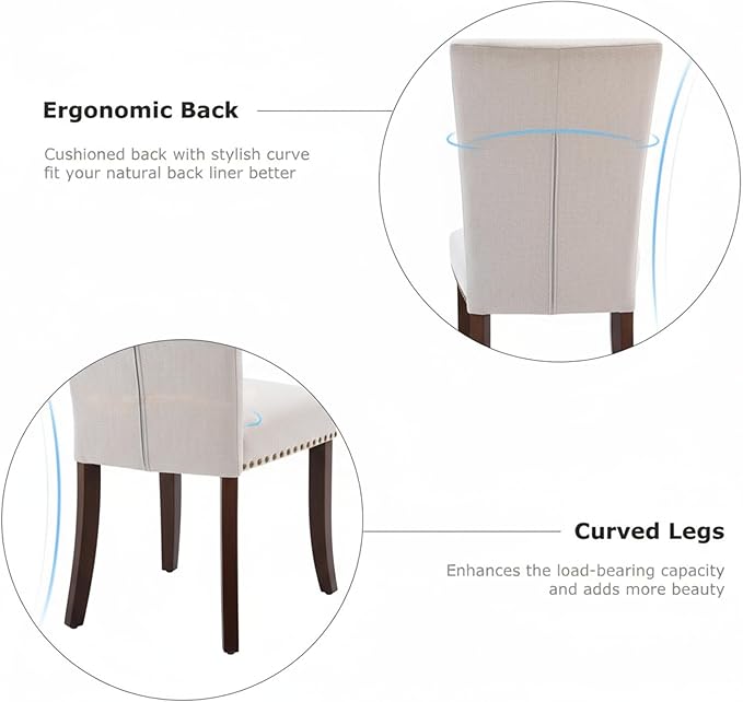 Set of 4 Beige Upholstered Dining Chairs – Farmhouse Kitchen Chairs - Image 5