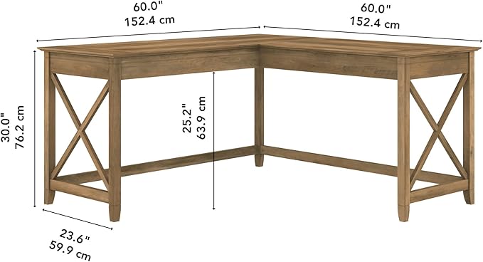Bush Furniture Key West 60W Modern Farmhouse L Shaped Desk in Reclaimed Pine | - Image 3