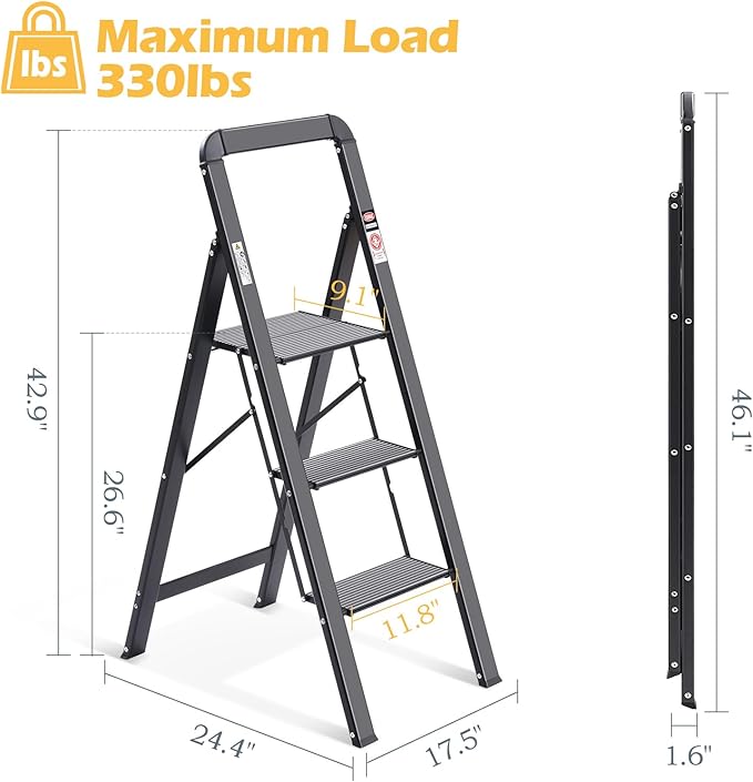 KINGRACK Aluminium 3 Step Ladder, Lightweight Step Stool - Image 7