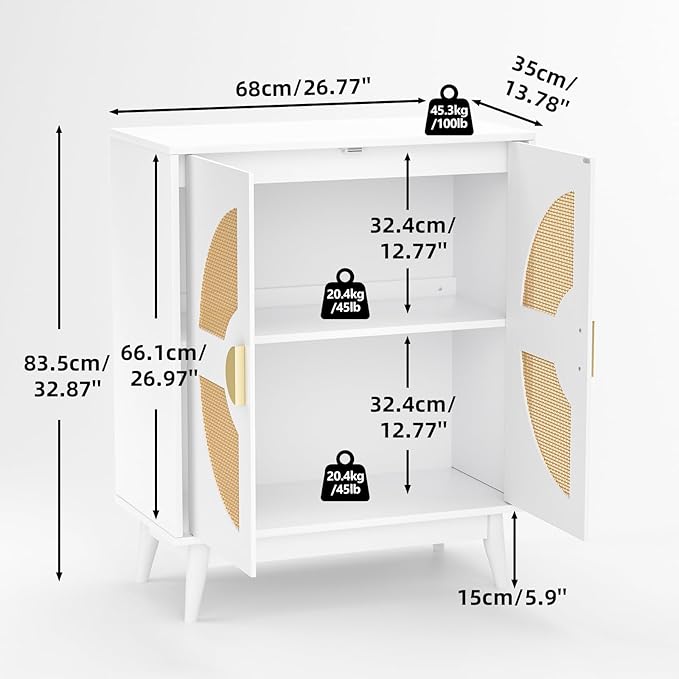 Buffet Cabinet White with Storage, Kitchen Sideboard with Doors & Shelves - Image 2
