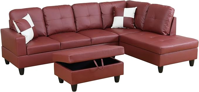 Couches for Living Room Faux Leather L Shaped Couch Comfy 3 Pieces Sectional - Image 3
