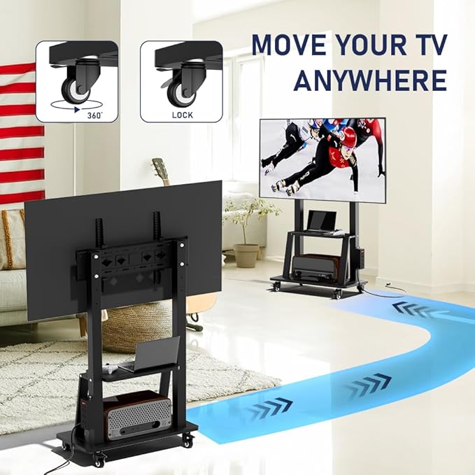 Rolling TV Stand with Power Outlet, Mobile TV Stand on Wheels - Image 5