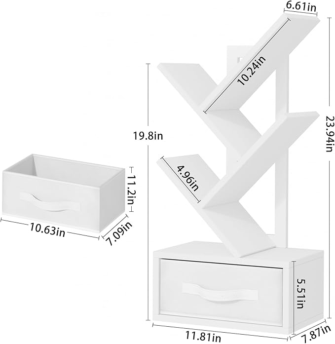 Small Bookshelf with Drawer, 4 Tier Tree Book Shelf, Wood Desk Bookshelves - Image 3