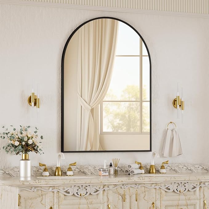 BEAUTYPEAK 30"x40" Arch Bathroom Mirror, Wall Mounted Vanity Metal Frame Mirror - Image 5
