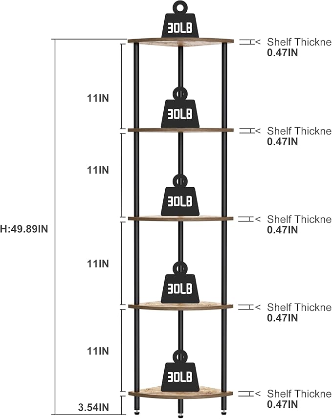 5 Tier Corner Shelf, Bookcase for Small Spaces, Corner Display Shelf, Plant - Image 2