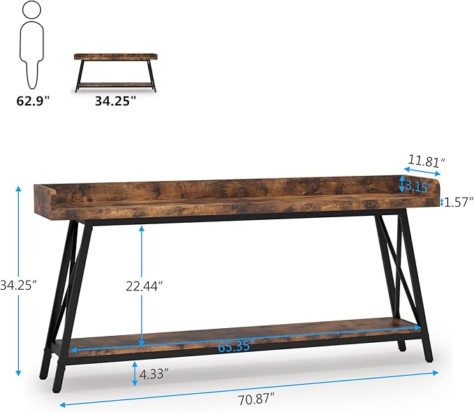 Tribesigns 70.9 inch Extra Long Console Table Behind Couch, Rustic Industrial - Image 2