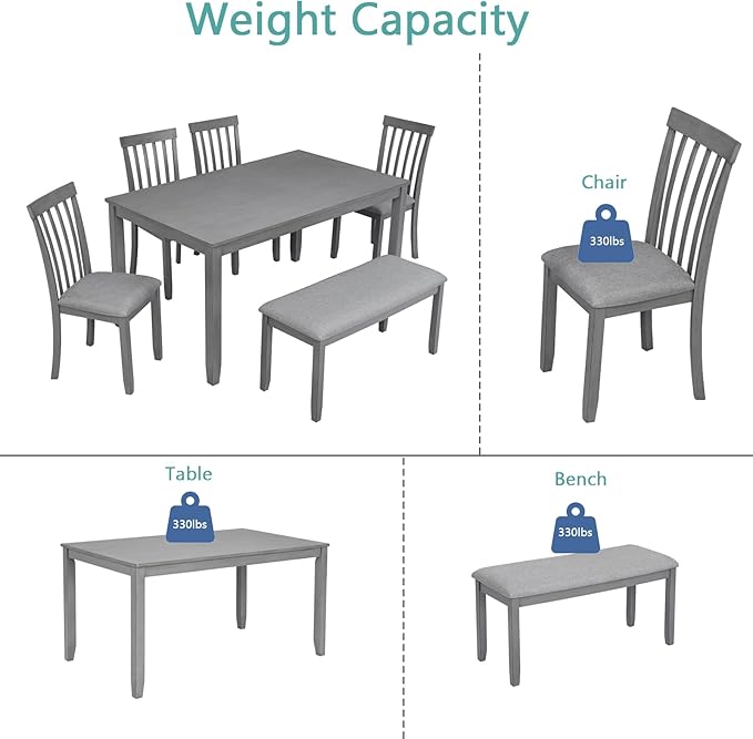 soges 6 Piece Kitchen Dining Table Set, Rectangular Wooden Dining Table - Image 8