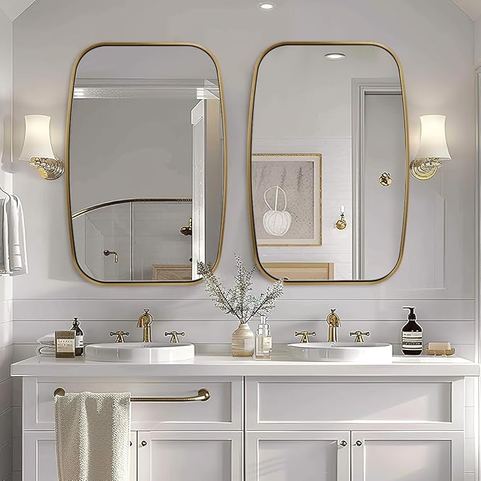 ANDY STAR Brushed Gold Oval Bathroom Mirror, 24x36 Inch Brass Oblong Mirrors - Image 8