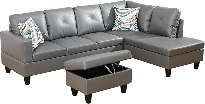Couches for Living Room Faux Leather L Shaped Couch Comfy 3 Pieces Sectional - Image 3
