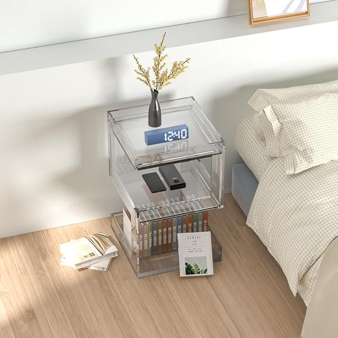Acrylic Side Table Modern Side Table Clear Nightstand Assembly Required Storage - Image 4