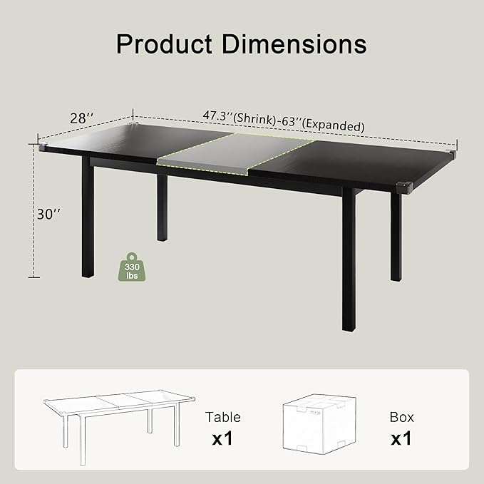 Feonase 63 Inch Extendable Kitchen Table, Modern Farmhouse Dining Table - Image 2