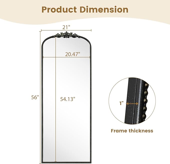 WallBeyond Arched Full Length Mirror Wall Mounted, 21x56 Inch Black Antique - Image 8