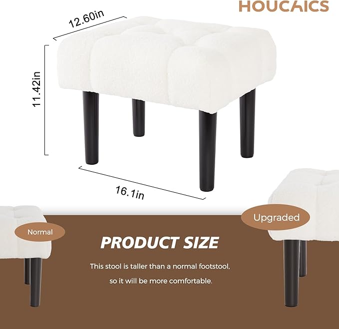 HOUCHICS Fur Padded Foot Stool, Small Ottoman - Image 2
