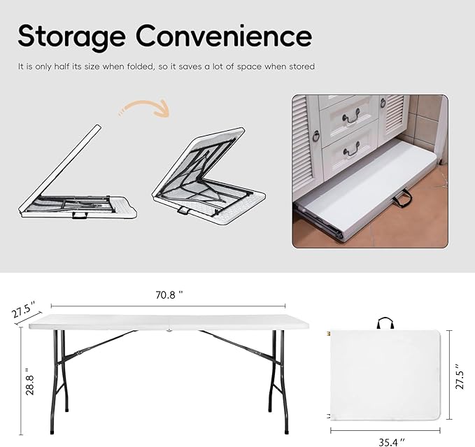 Folding Table 6FT HDPE 6 Foot Foldable Table Portable Banquet Surface - Image 3
