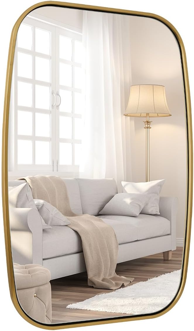 ANDY STAR Brushed Gold Oval Bathroom Mirror, 24x36 Inch Brass Oblong Mirrors - Image 7