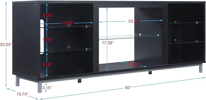 Manhattan Comfort Brighton 60" TV 7 Shelves, Tempered Glass Dividers and Media - Image 3