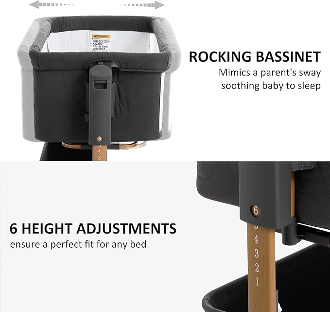 3 in 1 Baby Bassinet, Rocking Bassinet, Bedside Bassinet, 6-Height Adjustable - Image 3