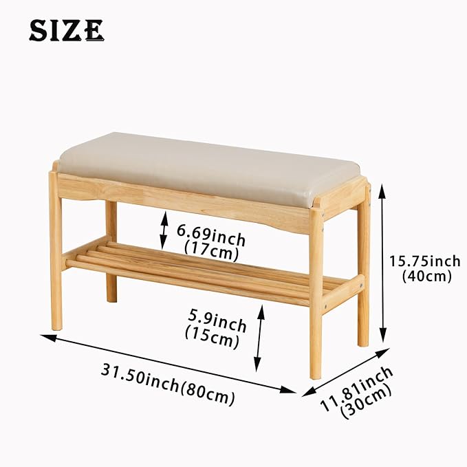 latifolia Small Shoe Bench, Solid Wood Bench - Image 3