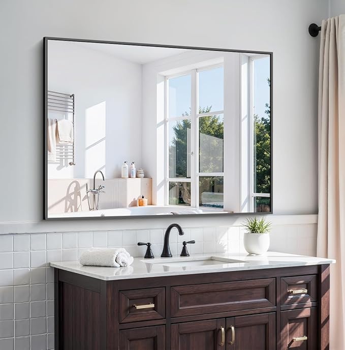 KOCUUY Bathroom Mirror Black, 48x36 inch Rectangle Wall Mirror - Image 3