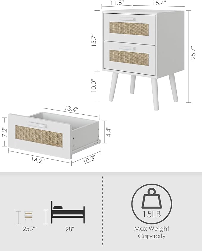 Masupu Rattan Night Stand, Modern nightstand Boho Bedside Table - Image 2