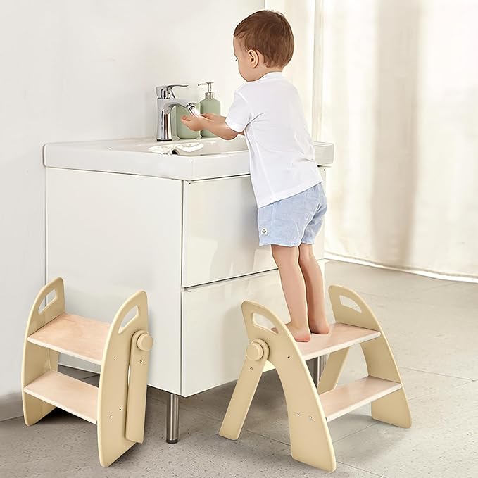 Wooden 2 Step Stool for Kids Bathroom Sink Foldable Anti-Slip 2-Step for Toilet by Unknown