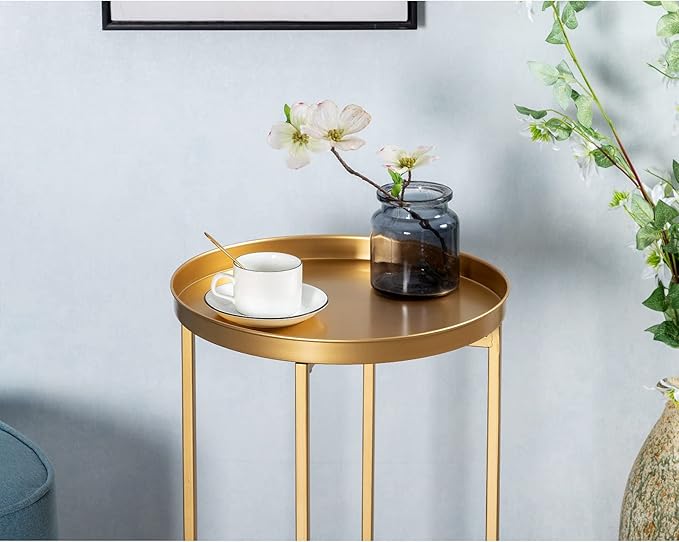 HollyHOME Small Round Metal Waterproof End Table, Accent Indoor&Outdoor Side - Image 2