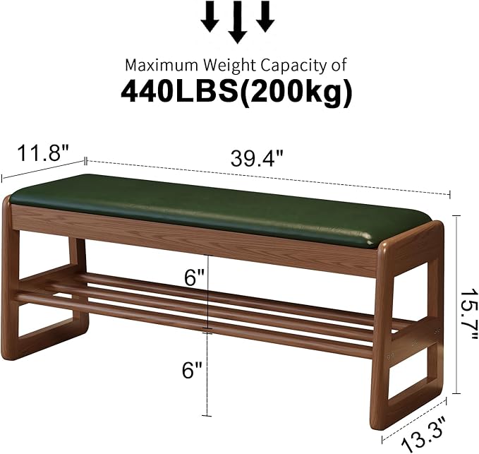 Shoe Rack Bench with Leather Cushion, 2 Tiers Shoe Bench with Flip-Top Storage - Image 3