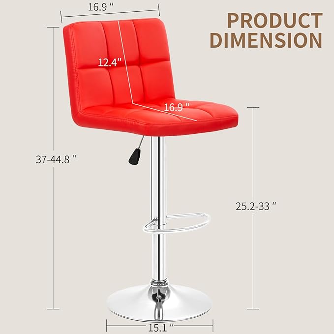 BestOffice Bar Stools Set of 2, Adjustable PU Leather Swivel Barstools - Image 3