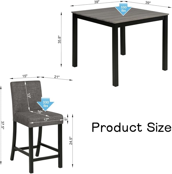 Dining Table Set for 4, 5-Piece Kitchen Table & Chairs Set - Image 3