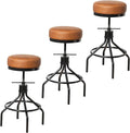 Industrial Bar Stools Set of 3 Adjustable Swivel Barstools Modern PU Leather by Unknown