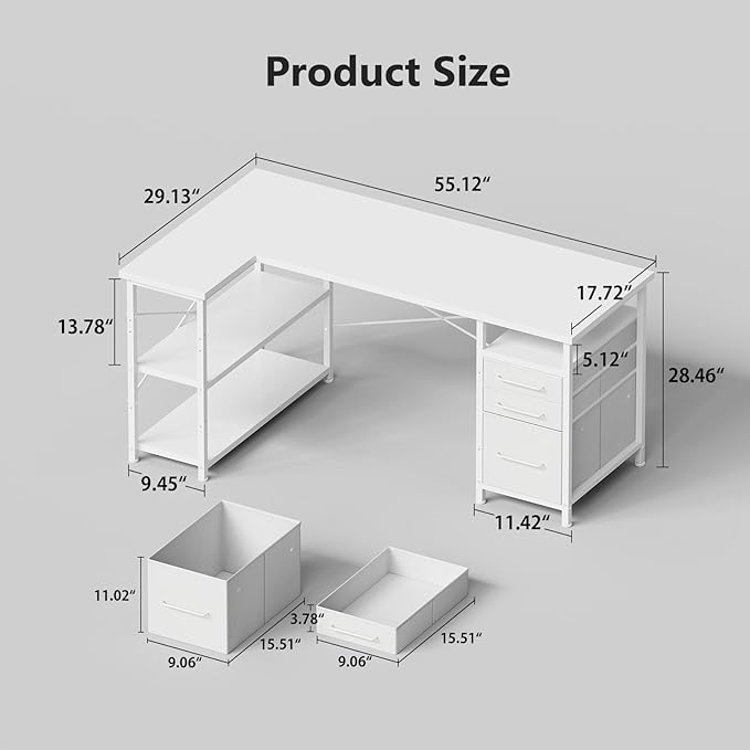 55" Computer Desk with Drawers, Desks - Image 3