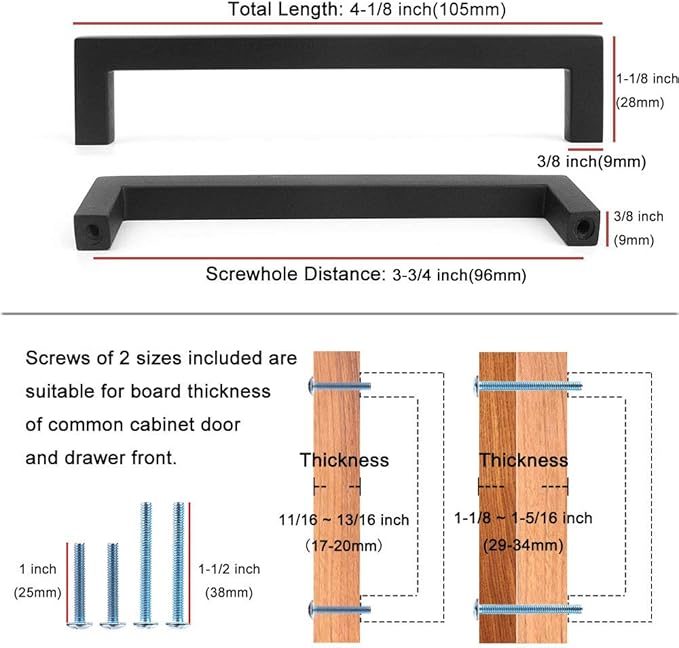 KOOFIZO 20-Pack Solid Square Bar Cabinet Handle - Image 2