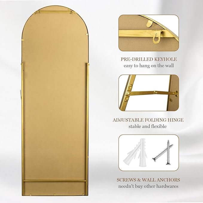 Arch Full Length Mirror with Stand, Antique Gold - Image 6