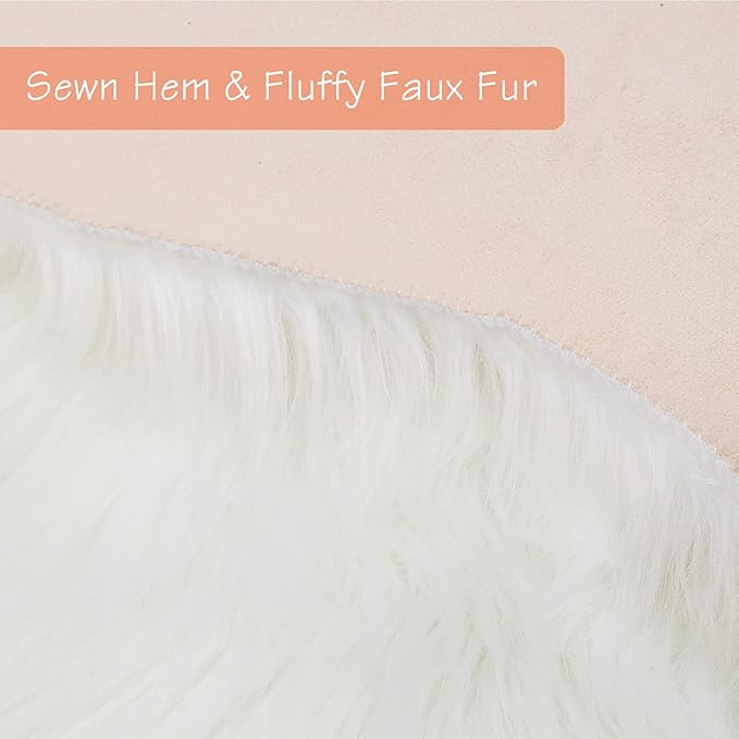 duduta White Faux Sheepskin Runner Rugs 2x6 ft, Fluffy Shag Bedroom Rug Fur - Image 3