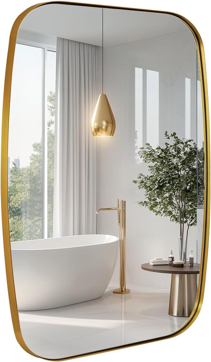 ANDY STAR Gold Oblong Mirror, 32x40 Inch Gold Oval Mirror by ANDYSTAR