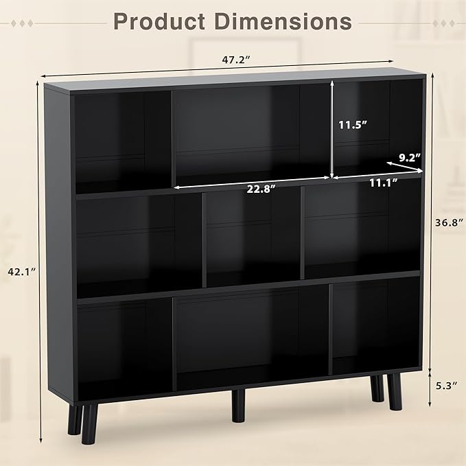 YESHOMY 9 Black Cube Bookcase, Open Frame 3-Tier Book Shelf, Bookshelf Storage - Image 2