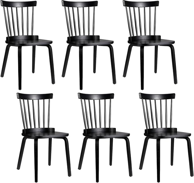 Unovivy Wood Dining Chairs Set of 6, Windsor Farmhouse Spindle Back, Widen Seat by Unovivy