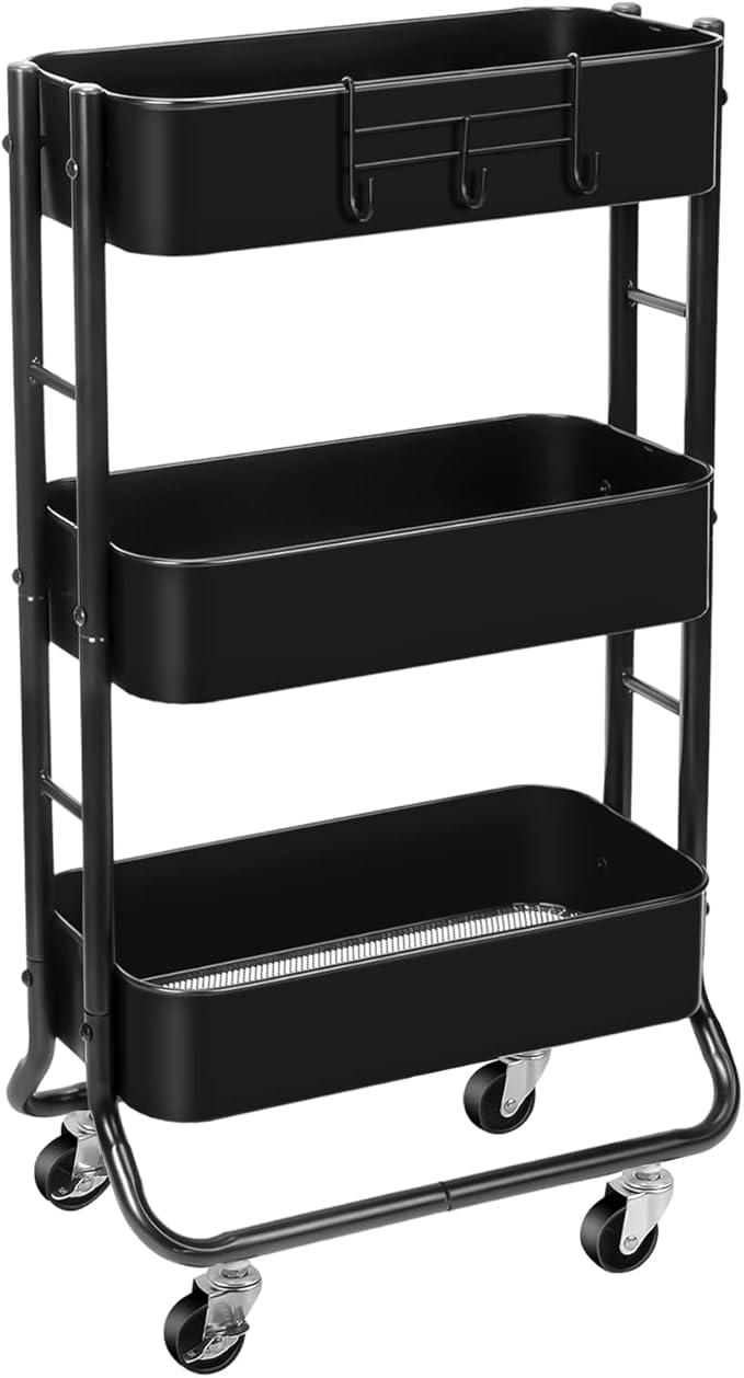 MAX Houser Slim 3-Tier Rolling Utility Cart, Narrow Metal Bathroom Storage by MAXHouser