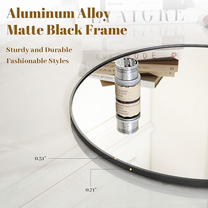 Black Round Bathroom Mirror, 48 inch Large Circle Wall Mounted Hanging Mirror - Image 3