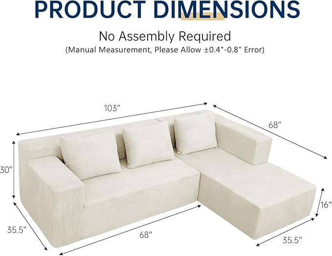 ANONER 103" Cloud Sectional Couch - Image 2