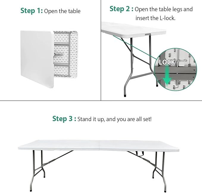 8 Foot Folding Table 96 inch Heavy Duty 8ft Plastic Portable Foldable Table - Image 5