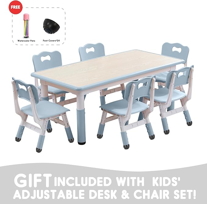 Kids Table and Chairs Set, Height Adjustable Desk - Image 4