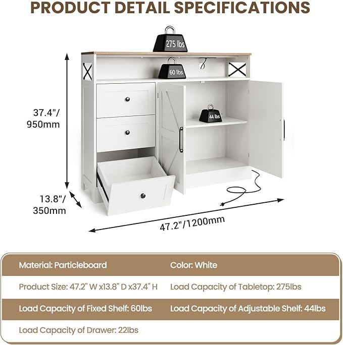 Buffet Cabinet Sideboard with Storage, Adjustable Shelves and Doors, Wood - Image 2